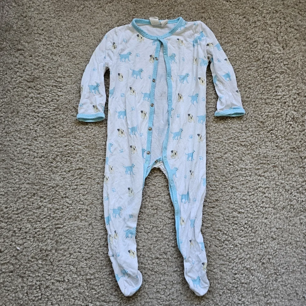 Kyte Baby zippered footie woof puppy dog print bamboo white size 3-6 months